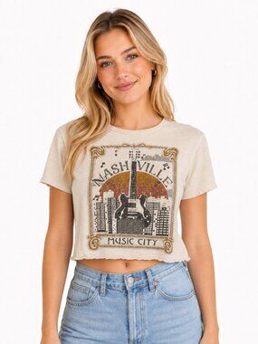 Originality Nashville Music City Cropped Graphic Tee Size Small
